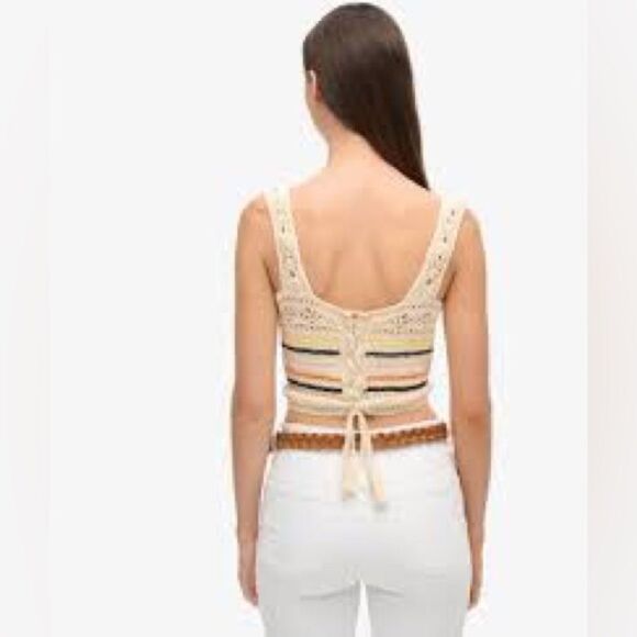 Superdry Lace-up Crochet Cropped Vest Top - Picture 2 of 8